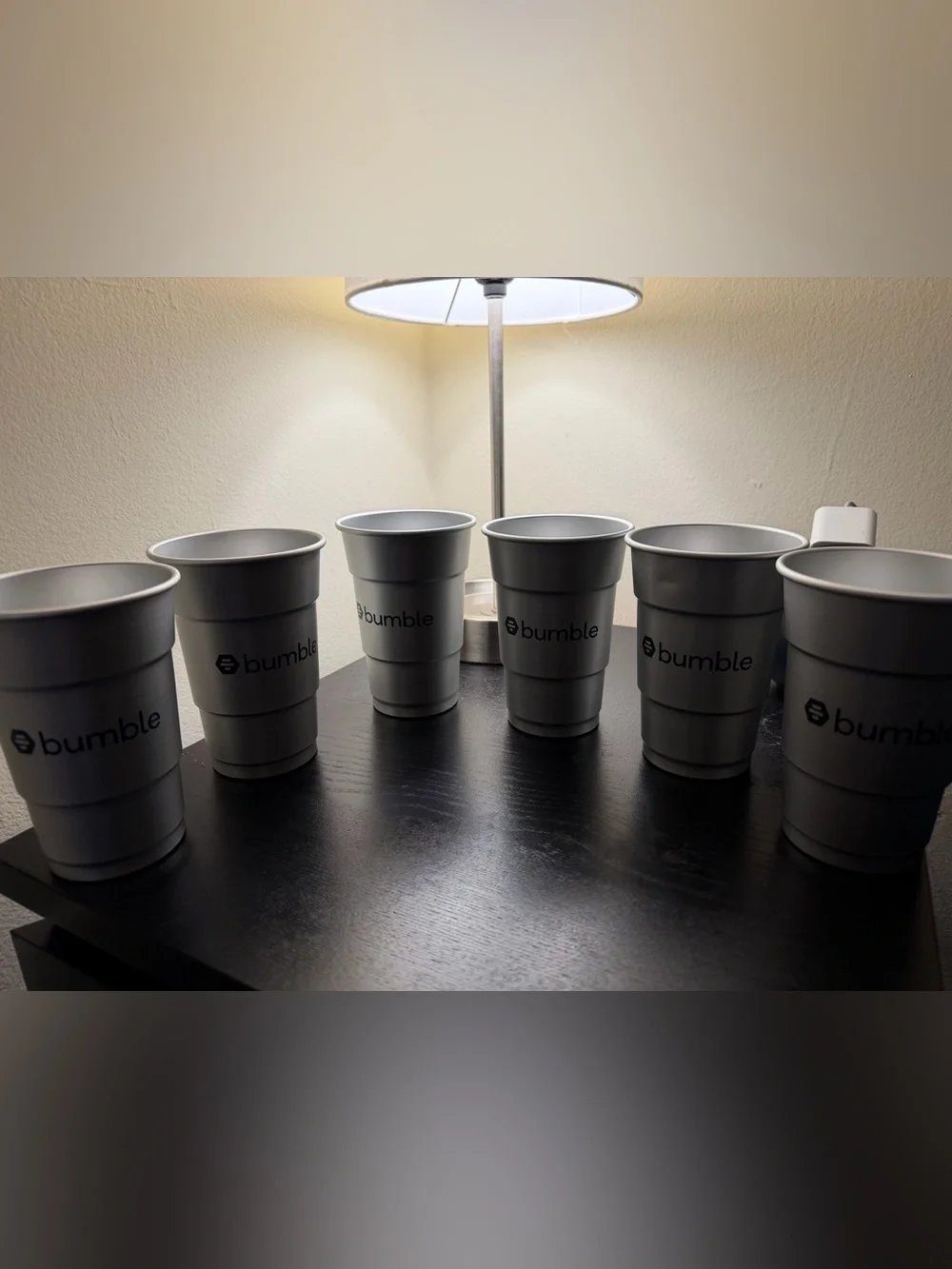 Bumble Dating App Promo Swag - Set of 6 Aluminum Cups & Bumble Straw